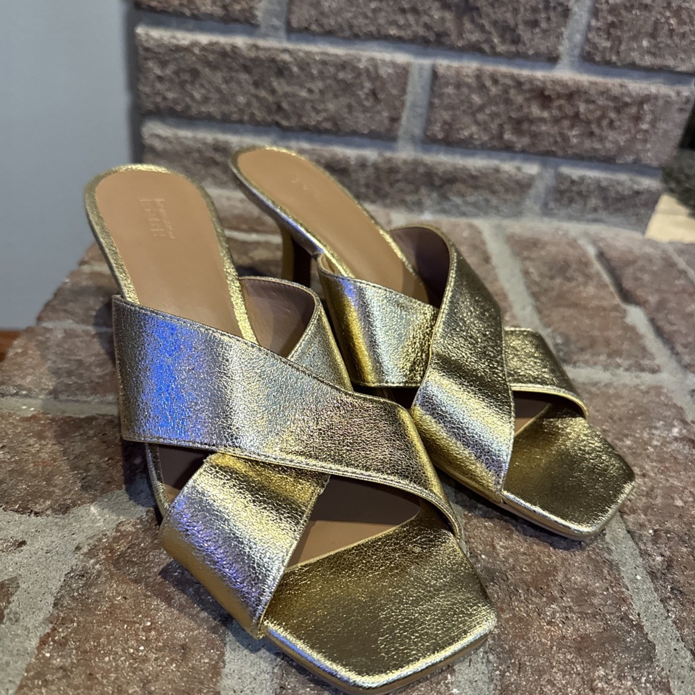 Nordstrom Rack Lauren Slide Gold Open Square Toe Sandals Women's Size 8M #416